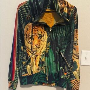 *RARE * Aviator Nation Jungle Tiger Velvet Zip Hoodie Size Small